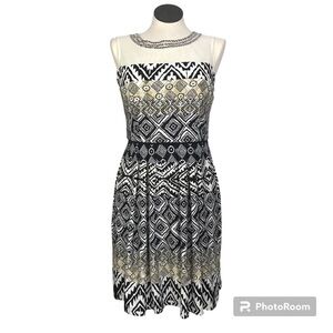 Roz & Ali Sleeveless Blouson Dress Women’s Size 10 Multicolor Round Beaded Neck